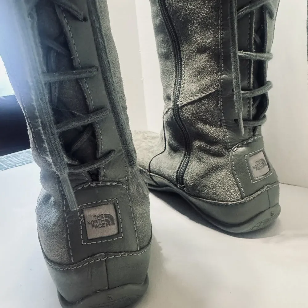North Face Grey Suede Moccasin Boots snow Primaloft 200g Insulated Womens 7.5